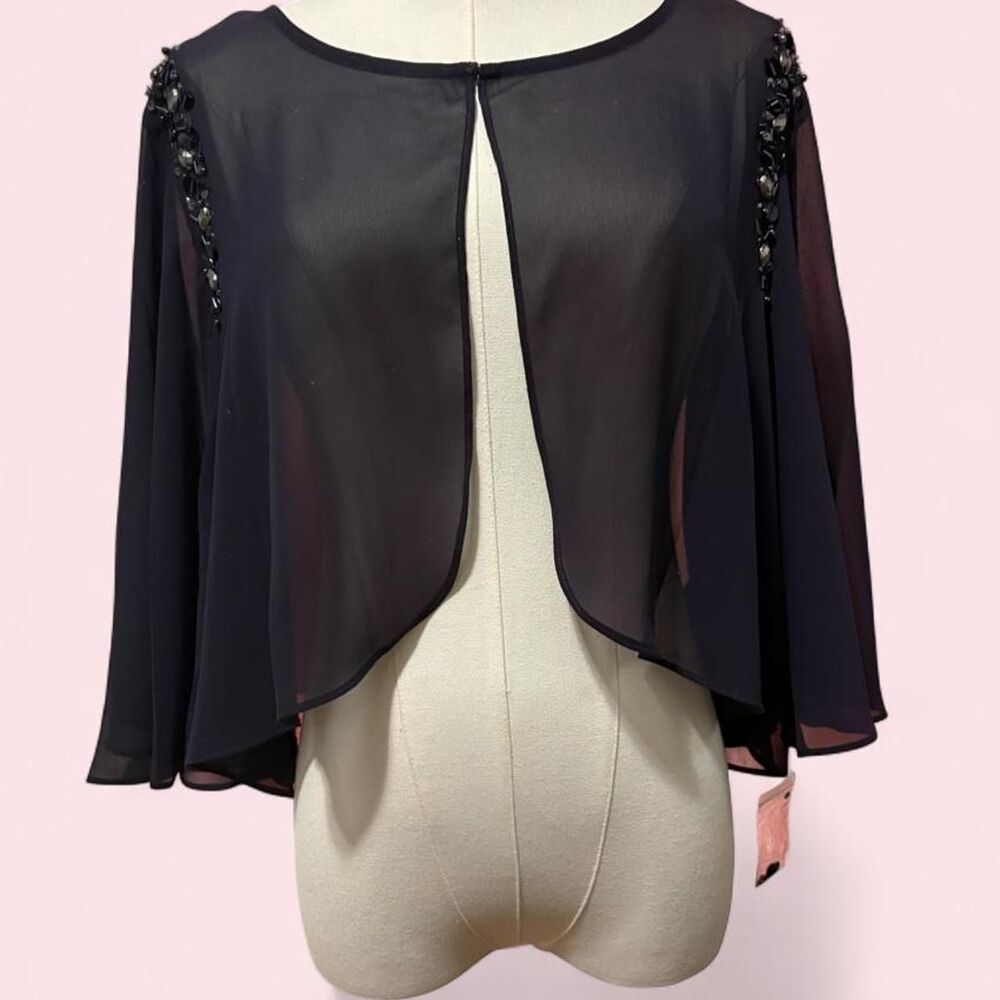 SLNY Plum Sheer Beaded Chiffon Capelet